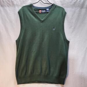 Ralph Lauren Chaps Sweater Vest Mens‎ Large Green V-Neck 100% Cotton Knit